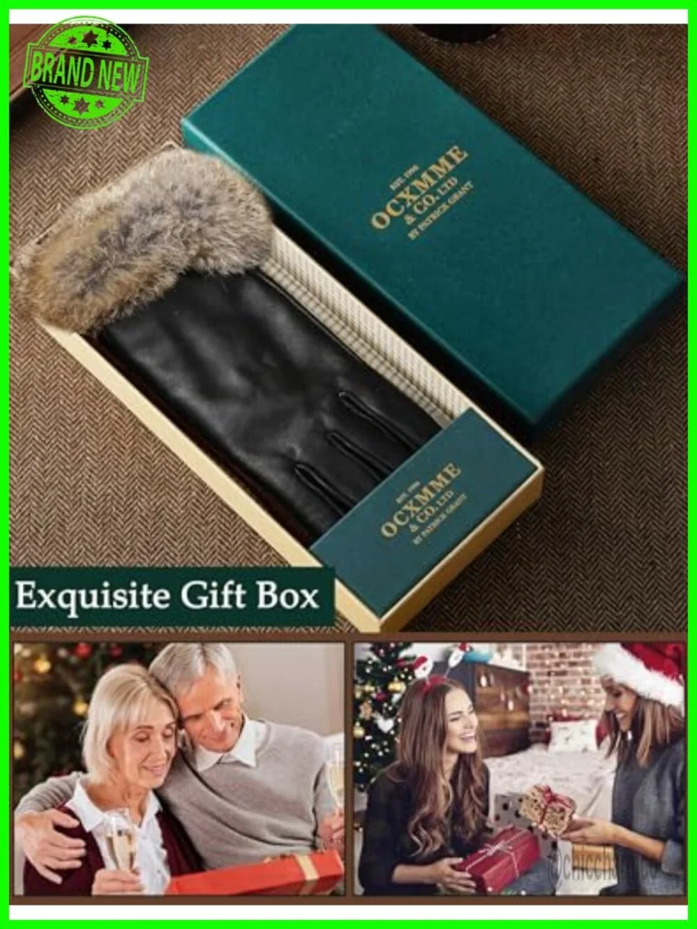 Women's Rabbit Fur Lined Genuine Leather Touchscreen Gloves